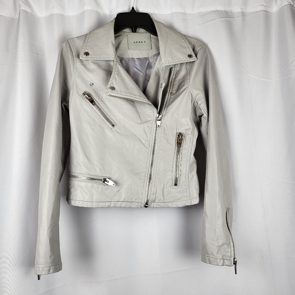BLANK NYC Faux Leather Moto Jacket Size Small grey